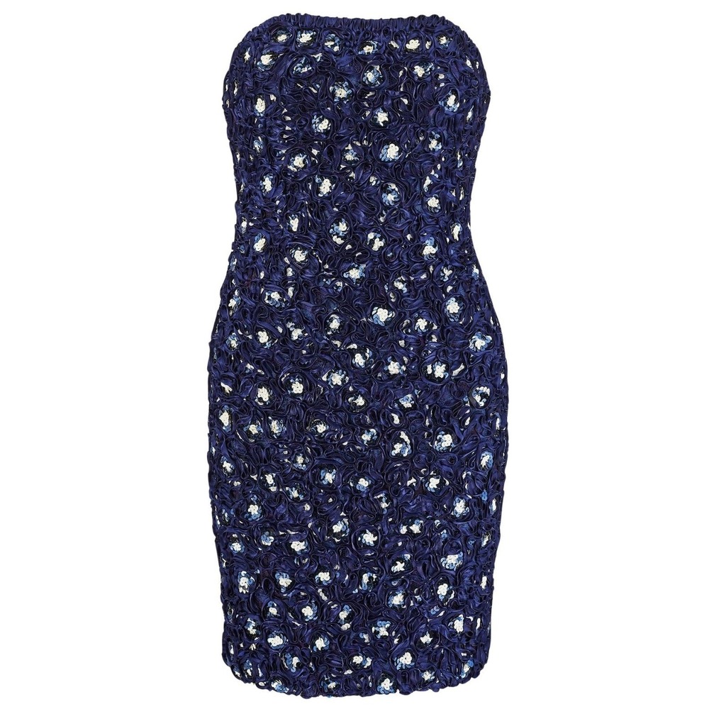 Victor Costa 90s Navy Ribbonwork and Sequin Strapless Mini Dress‎ Size 10